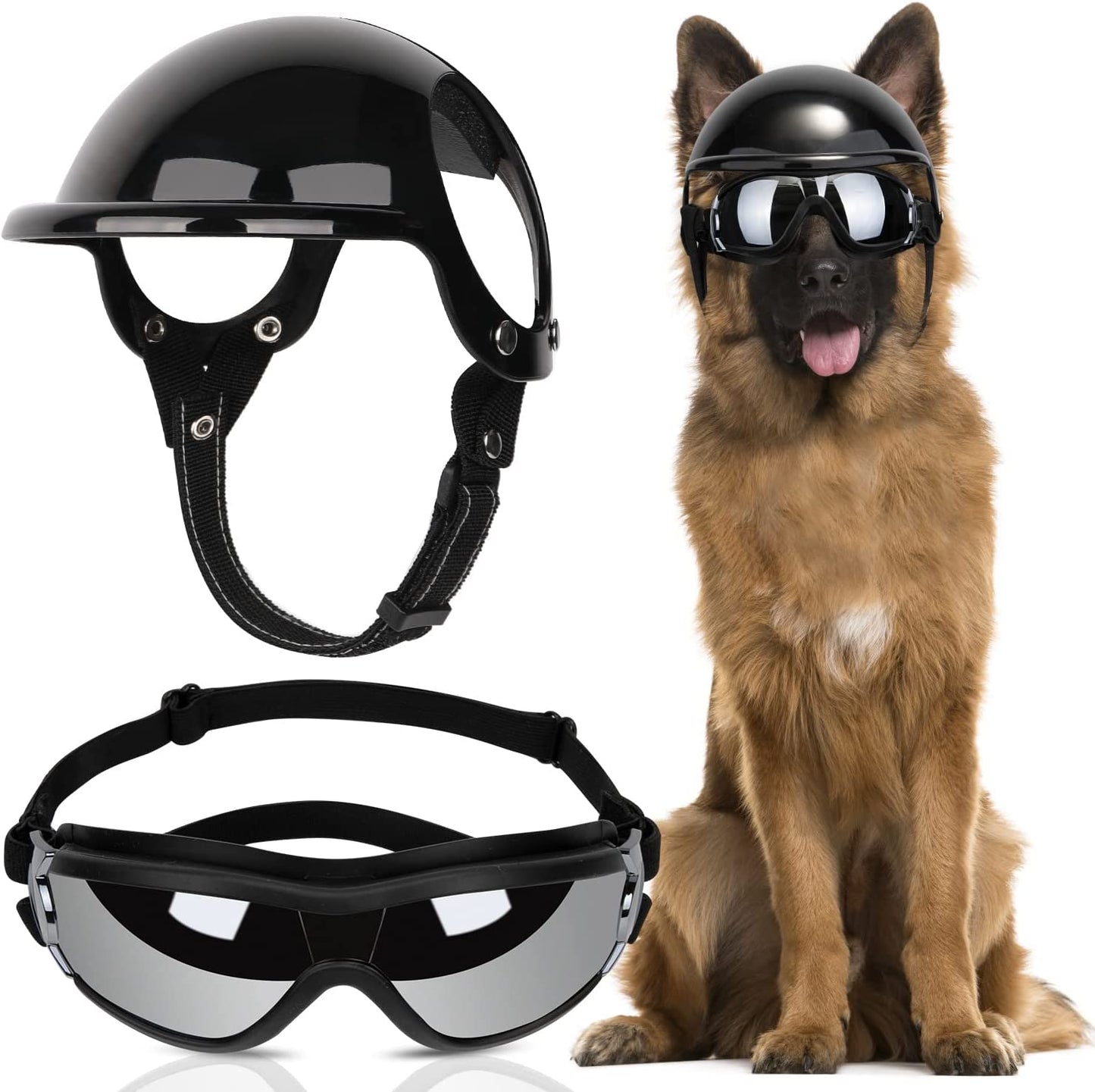 Slowton Dog Helmet and Goggles for Small Dogs - UV Protection Doggy Sunglasses Dog Glasses Pet Motorcycle Helmet Hat with Ear Holes Adjustable Belt Safety Hat for Puppy Riding (Black, Small) Animals & Pet Supplies > Pet Supplies > Dog Supplies > Dog Apparel SlowTon Large  