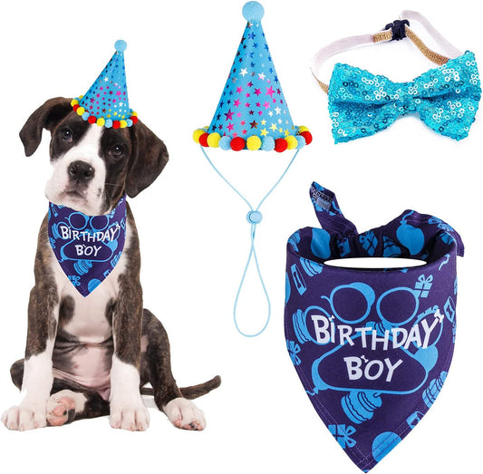 TCBOYING Dog Birthday Party Supplies, Dog Birthday Bandana Hat Boy Scarf with Cute Dog Bow Tie Collar for Small Medium Dog Pet Animals & Pet Supplies > Pet Supplies > Dog Supplies > Dog Apparel TCBOYING   