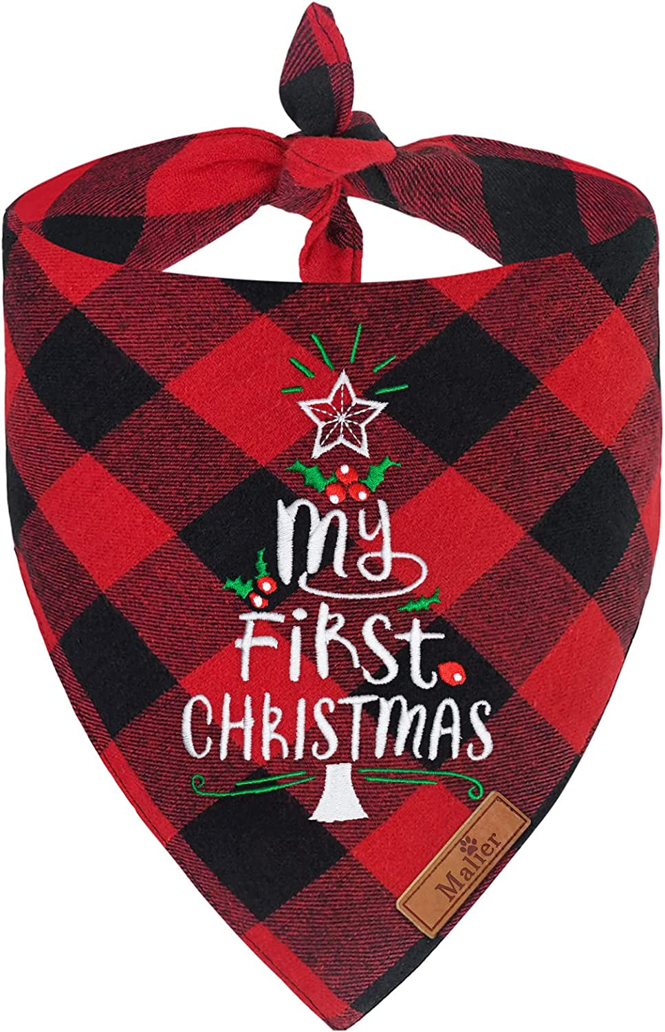 Malier Dog Christmas Bandana Reversible Embroidered Dog Bandana Classic Buffalo Plaid Pet Dog Scarf Multiple Sizes Dog Pet Triangle Bibs Kerchief for Small Medium Large and Extra Large Dogs Cats Pets Animals & Pet Supplies > Pet Supplies > Dog Supplies > Dog Apparel Malier My First Christmas Small 