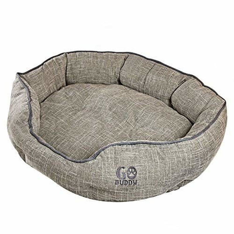 GOBUDDY round Pet Bed for Cats & Dogs - Ultra Soft & Comfortable Cuddler Pet Bed - Reversible Removable Linen Cushion Prevents Overheating - Improves Sleep for Small, Medium & Large Animals Animals & Pet Supplies > Pet Supplies > Cat Supplies > Cat Beds GOBUDDY M Gray 