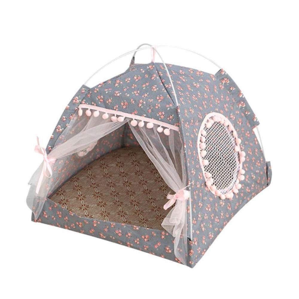 Stibadium Pet Tent Cave Bed for Cat Small Dog, with Removable Washable Cushion Pillow, Portable Folding Cat Tent Kitten Bed Cat Hut Microfiber Cozy Cave, S-XL Animals & Pet Supplies > Pet Supplies > Cat Supplies > Cat Beds Stibadium S Floral Gray 