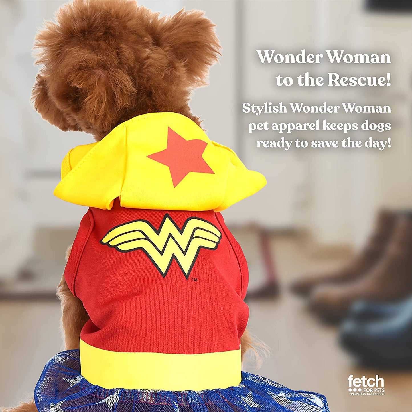 DC Comics Wonder Woman Dog Costume, X-Small (XS) | Hooded Superhero Costume for Dogs | Red, Yellow, Blue Wonder Woman Costume Dog Halloween Costumes for Small Dogs | See Sizing Chart for More Info