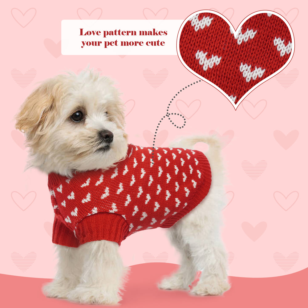 ROZKITCH Dog Serater Love Pattern, Puppy Festival Winter Clothes, Pet Apparel Red Love Heart Knitwear Pullover Sweatshirts for Small and Medium Dogs Cats Animals & Pet Supplies > Pet Supplies > Dog Supplies > Dog Apparel ROZKITCH   