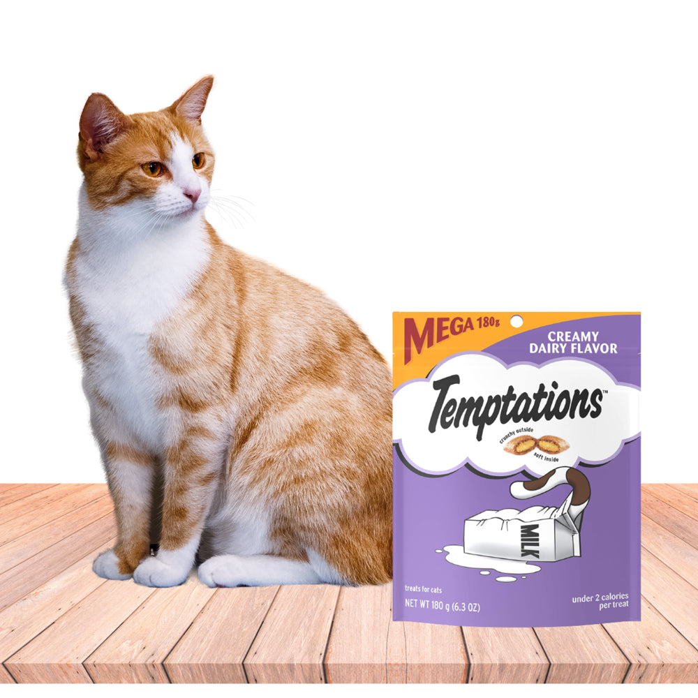 Temptations Creamy Dairy Flavor Classic Crunchy and Soft Cat Treats Food Great Snack for Adult Cats, 6.3 Oz - Pack of 2