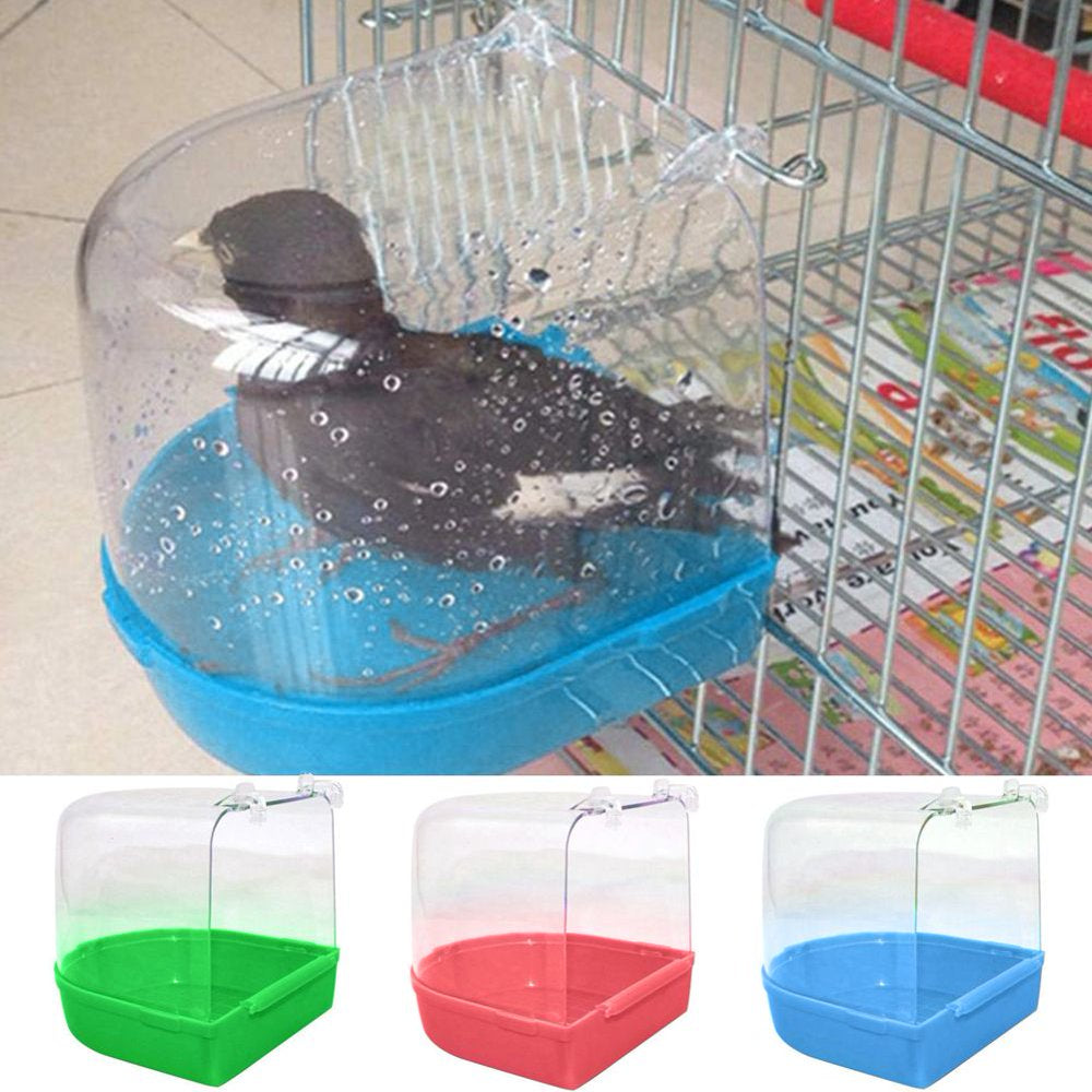 LINASHI Transparent Bird Bath Box Bird Cage Accessory Supplies Bathing Parakeet Bird Bathing Tub for Pet Small Birds Canary Animals & Pet Supplies > Pet Supplies > Bird Supplies > Bird Cage Accessories LINASHI Blue  