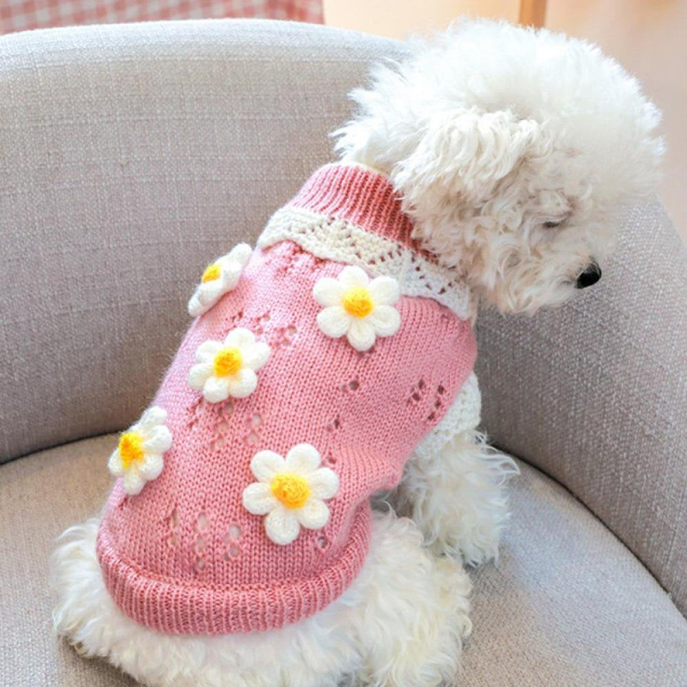 Small Dog Sweater Warm Pet Sweater Cute Knitted Flowers Blossoming Dog Sweaters for Small Dogs Girls Boys, Cat Sweater Dog Sweatshirt Clothes Coat Apparel for Small Dog Puppy Kitten Cat Animals & Pet Supplies > Pet Supplies > Dog Supplies > Dog Apparel Alvage   