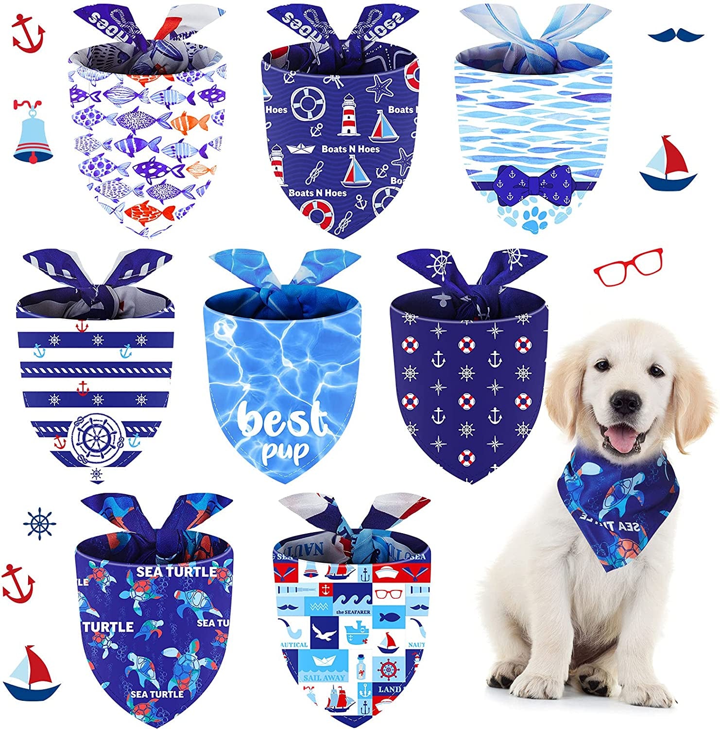 8 Pieces Nautical Dog Bandanas Summer Pets Bandana Ocean Pets Triangle Scarf Bibs Puppy Bibs Adjustable Dog Bandanas Washable Sea Turtle Pets Triangle Scarf Accessories for Most Pet Wearing Animals & Pet Supplies > Pet Supplies > Dog Supplies > Dog Apparel Xuniea   