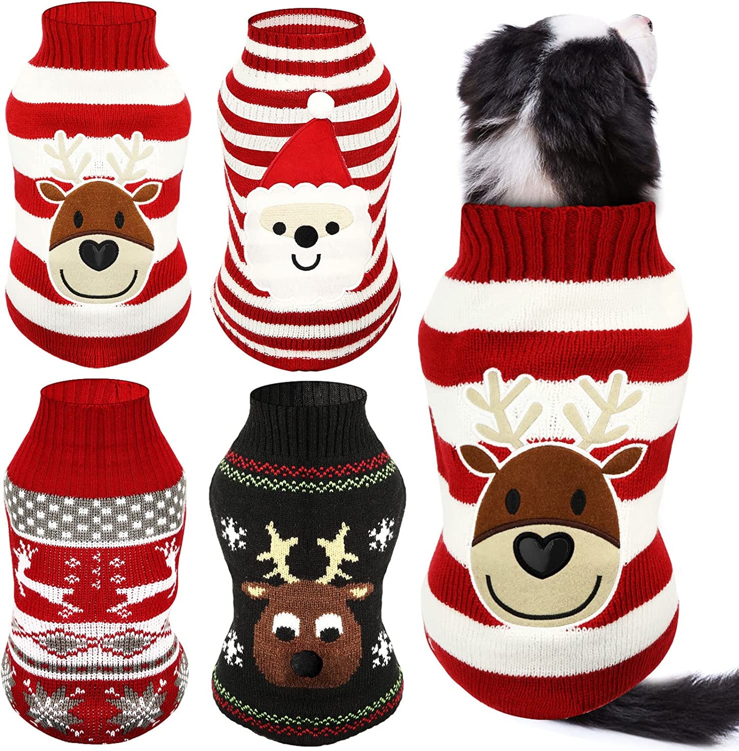 4 Pieces Dog Sweaters Christmas Halloween Dog Holiday Sweaters Puppy Snow Elk Reindeer Snowman Skull Elf Bats Pumpkins Turkey Heart Warm Cosplay Clothes (Cute Pattern, Small) Animals & Pet Supplies > Pet Supplies > Dog Supplies > Dog Apparel Frienda Cute Pattern Medium 