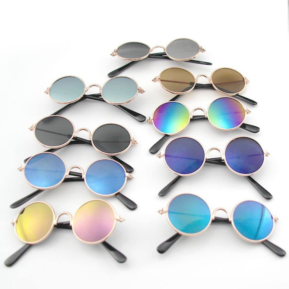 Cat Sunglasses round Metal Dog Classic Sunglasses Pet Cute and Funny Sunglasses Dog Cat Cosplay Party Costume Photo Props(Metallic Gold) Animals & Pet Supplies > Pet Supplies > Dog Supplies > Dog Apparel generic   