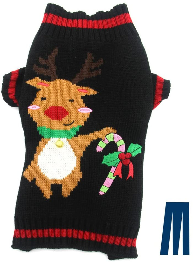 Mikayoo Pet Sweater for Small Dog/Cat,Ugly Sweater,Color Horizontal Stripes,Christmas Holiday Xmas, Elk Series, Reindeer Series,With Lights and Snowball(M) Animals & Pet Supplies > Pet Supplies > Dog Supplies > Dog Apparel ym Black XS 