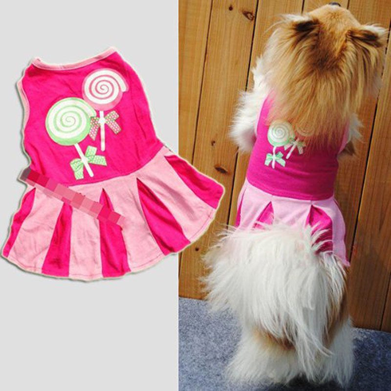 Candy Pattern Puppy Dog Doggie Apparel Clothes Hoodies Skirt Dress Animals & Pet Supplies > Pet Supplies > Dog Supplies > Dog Apparel KOL PET XS  