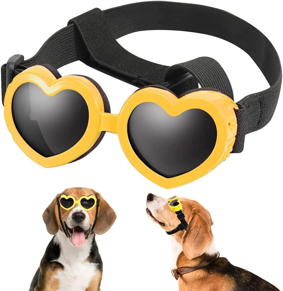 Mekek Dog Sunglasses Dog Goggles, UV Protection Doggy Sunglasses Love Shaped Dog Sunglasses Fashionable Vintage Pet Glasses Eye Wear Protection with Adjustable Strap for Small or Medium Dog Animals & Pet Supplies > Pet Supplies > Dog Supplies > Dog Apparel Mekek yellow  