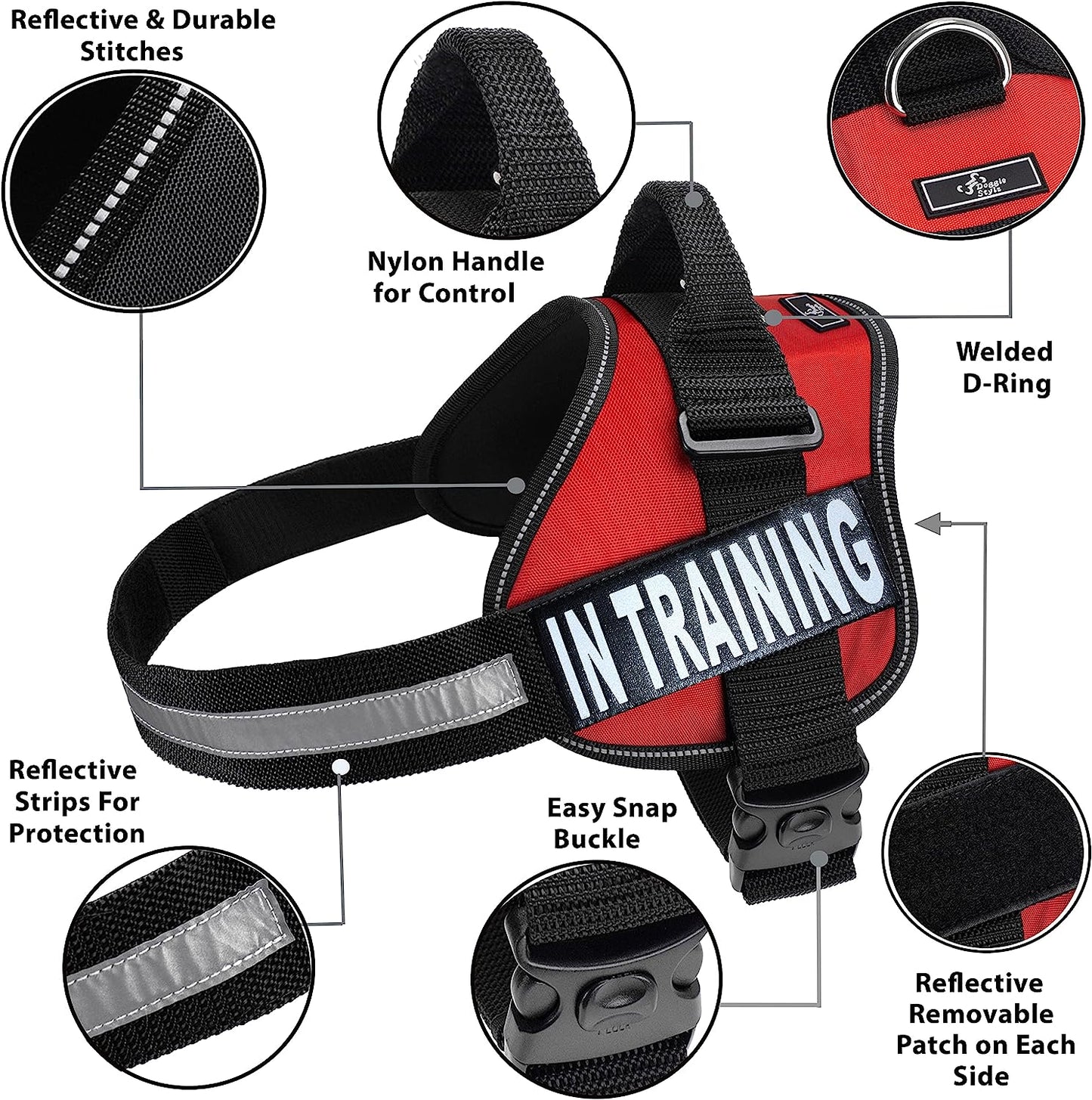 Service Dog Harness Vest Cool Comfort Nylon for Dogs Small Medium Large Girth, Purchase Comes with 2 in Training Reflective Patches. Please Measure Dog before Ordering (Girth 24-31", Red) Animals & Pet Supplies > Pet Supplies > Dog Supplies > Dog Apparel Doggie Stylz   