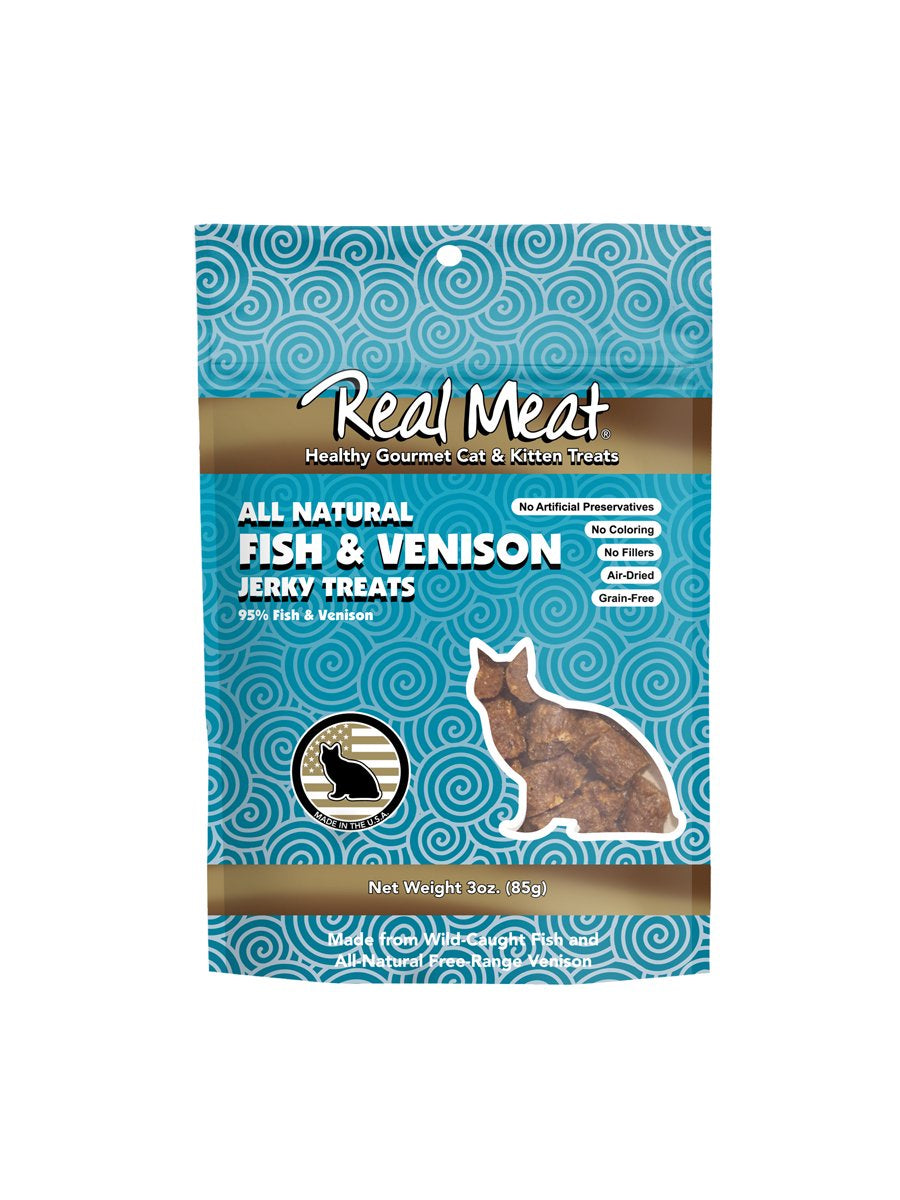 Real Meat, Air-Dried Jerky Treats, Free-Range, All-Natural Chicken Venison Cat Treat 3Oz Animals & Pet Supplies > Pet Supplies > Cat Supplies > Cat Treats The Real Meat Company Fish & Venison  