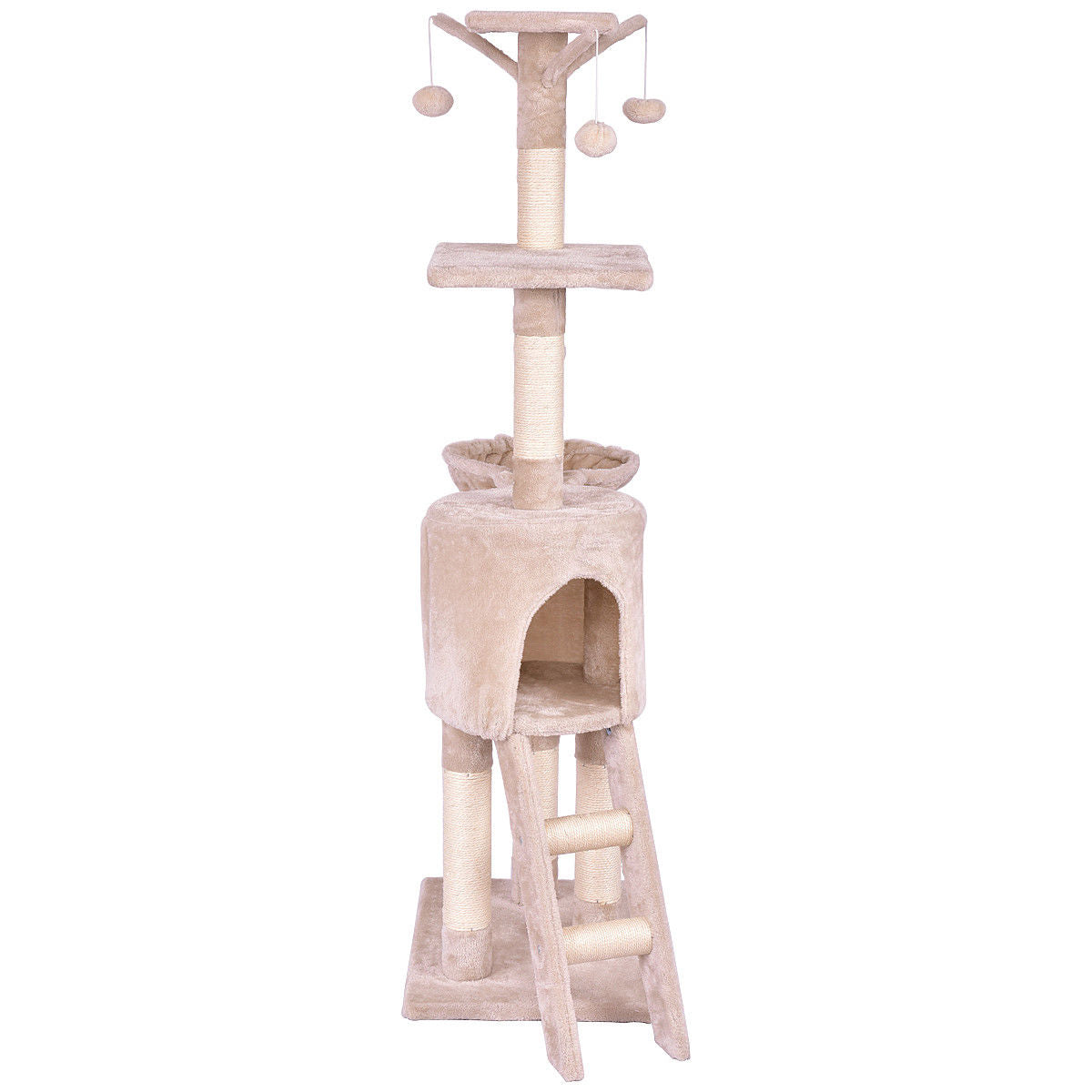 Gymax 56'' Cat Tree Kitten Pet Play House Furniture Condo Scratching Posts Ladder Beige Animals & Pet Supplies > Pet Supplies > Cat Supplies > Cat Furniture Gymax   