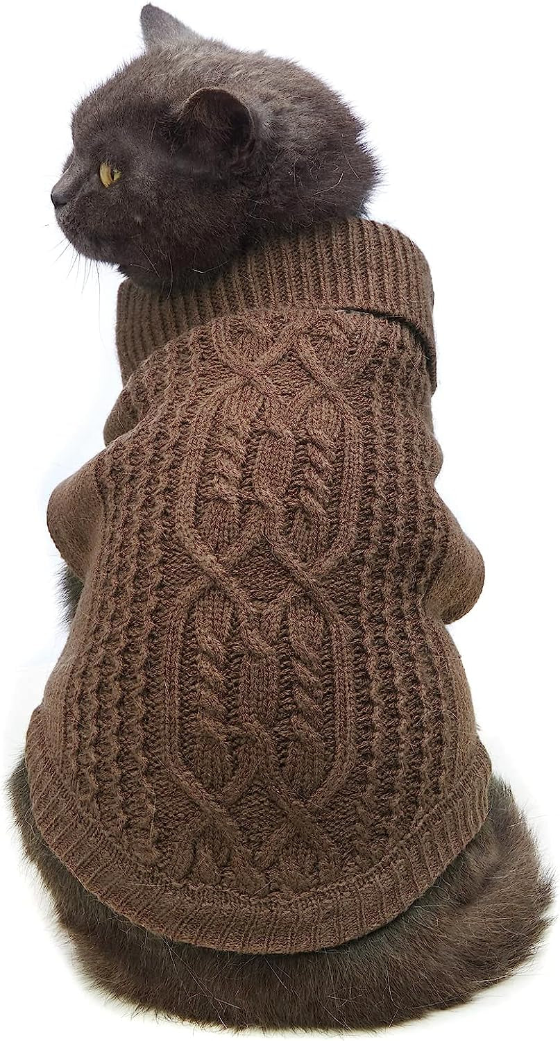 Jnancun Cat Sweater Turtleneck Knitted Sleeveless Cat Clothes Warm Winter Kitten Clothes Outfits for Cats or Small Dogs in Cold Season (Medium, Purple) Animals & Pet Supplies > Pet Supplies > Dog Supplies > Dog Apparel Jnancun Brown Medium 