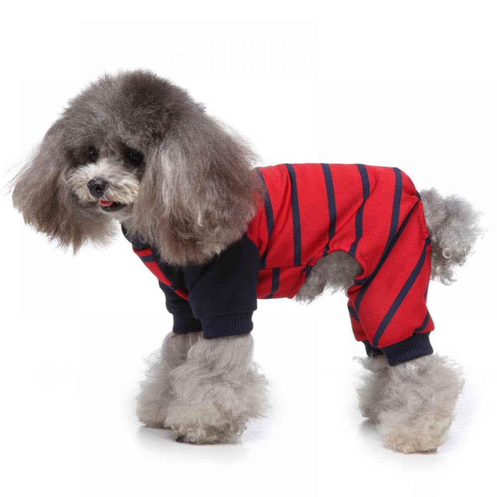 Lemetow Cotton Stripe Pets Dogs 4 Legged Pajamas Homewear Puppy Apparel Jumpsuit Homewear All Seasons Romper Animals & Pet Supplies > Pet Supplies > Dog Supplies > Dog Apparel LEMETOW   