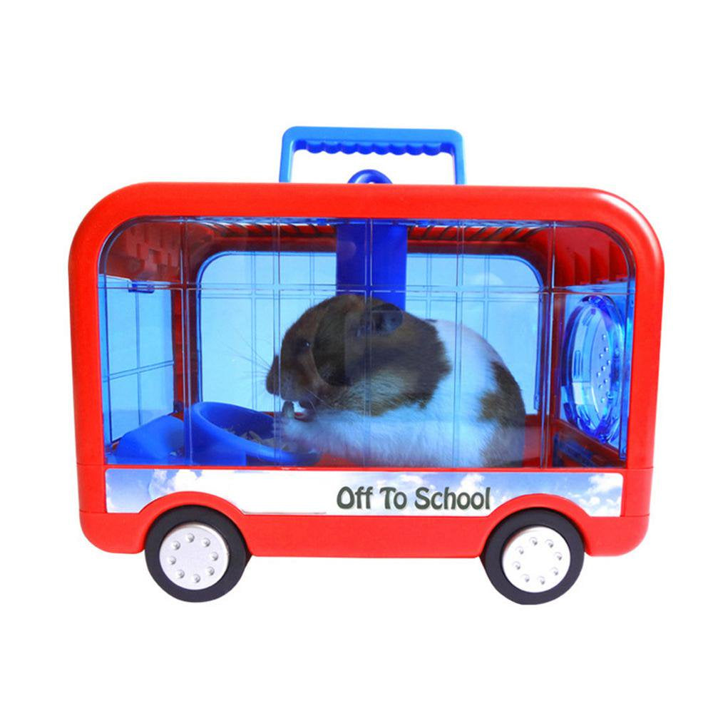 Pwtool Hamster Cage Guinea Pig Supplies and Accessories Small Pet Nest Hamster Campus Bus Portable Take-Away Cage Hamster Cage Portable Transport Device Small Animal Habitat Upgrade Animals & Pet Supplies > Pet Supplies > Small Animal Supplies > Small Animal Habitats & Cages Pwtool   