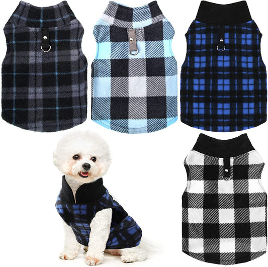 Hamify Fleece Vest Dog Sweater Set of 4 Buffalo Plaid Dog Pullover Warm Jacket Winter Pet Clothes with Leash Ring for Small Dog Cat (Small) Animals & Pet Supplies > Pet Supplies > Dog Supplies > Dog Apparel Geyoga Small  