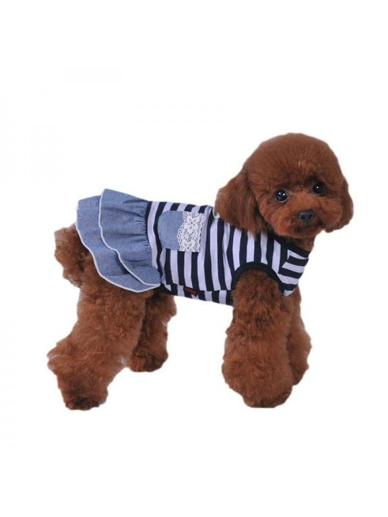 Catlerio Cotton Striped Dog Dress Doggie Clothes Puppy Vest Dress Pet Cat Apparel Animals & Pet Supplies > Pet Supplies > Cat Supplies > Cat Apparel Catlerio   