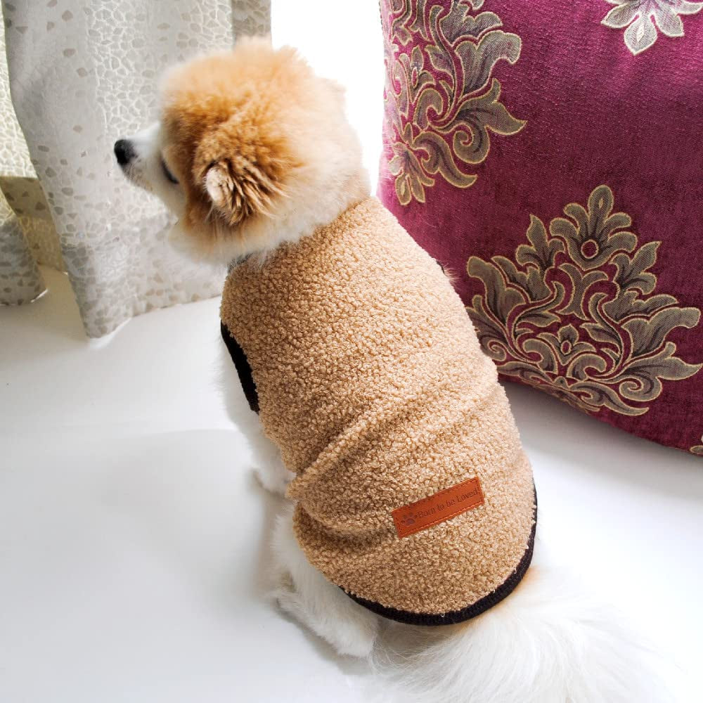PIXRIY Small Dog Sweater Vest, Winter Cold Weather Warm Pullover Fleece Dog Jacket Sleeveless Puppy Clothes Fleece Coat for Chihuahua Poodle Teddy… (Medium, Khaki)