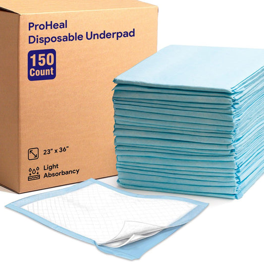 Proheal Disposable Light Absorbent Underpads (150 Pack) 23" X 36" - Incontinence Chux Bed Pads Animals & Pet Supplies > Pet Supplies > Dog Supplies > Dog Diaper Pads & Liners ProHeal 150  