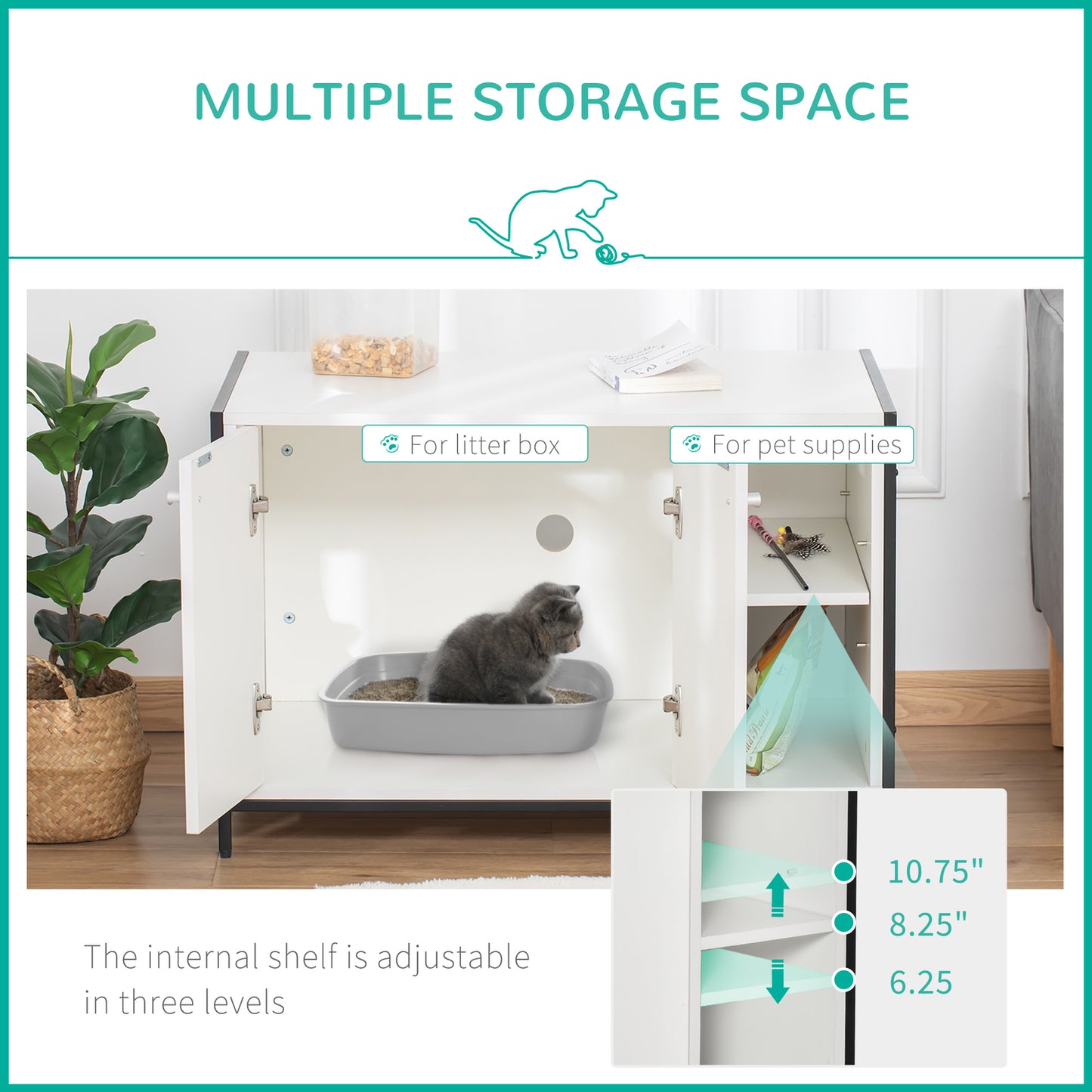 Eccomum Cat Litter Box Enclosure Hidden Adjustable Cat Furniture with Damping Hinge, White