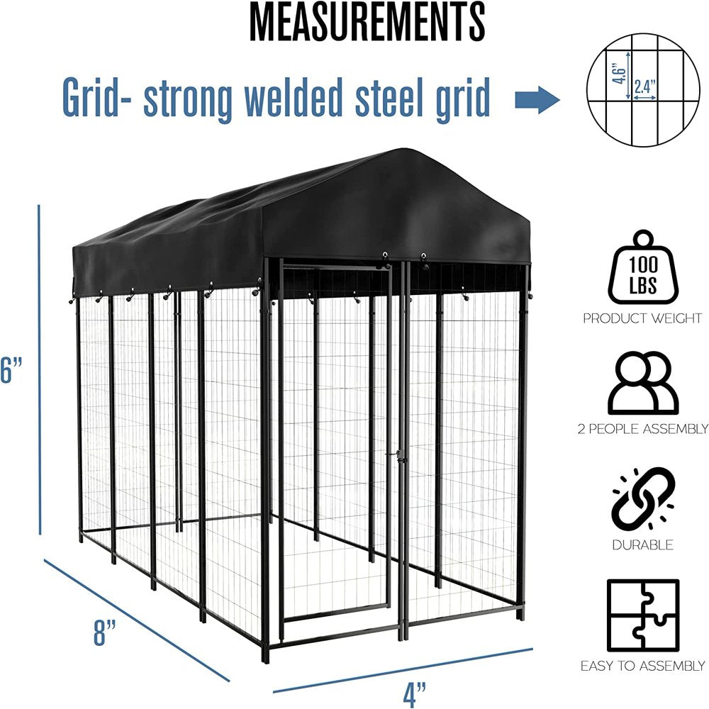 Dog Kennel Outdoor, outside Kennels, Large Wire Crate, 4X8X6 Ft, Metal, Welded, Dogs Runs, W/ Roof Cover, Big Enclosed Cage, Heavy Duty Pet Crates, Covered Box Run, Outdoors Pavilion Pen | Animals & Pet Supplies > Pet Supplies > Dog Supplies > Dog Kennels & Runs ALLJOYSE   