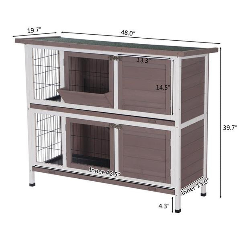 Clearance! Rabbit Hutch Indoor with Tray, 48” Bunny Hutch Outdoor 2 Story Wooden Rabbit House Guinea Pig Cages with Ramp for Habitat, Small Animals,Pet Animals & Pet Supplies > Pet Supplies > Small Animal Supplies > Small Animal Habitats & Cages IM Beauty 48"  