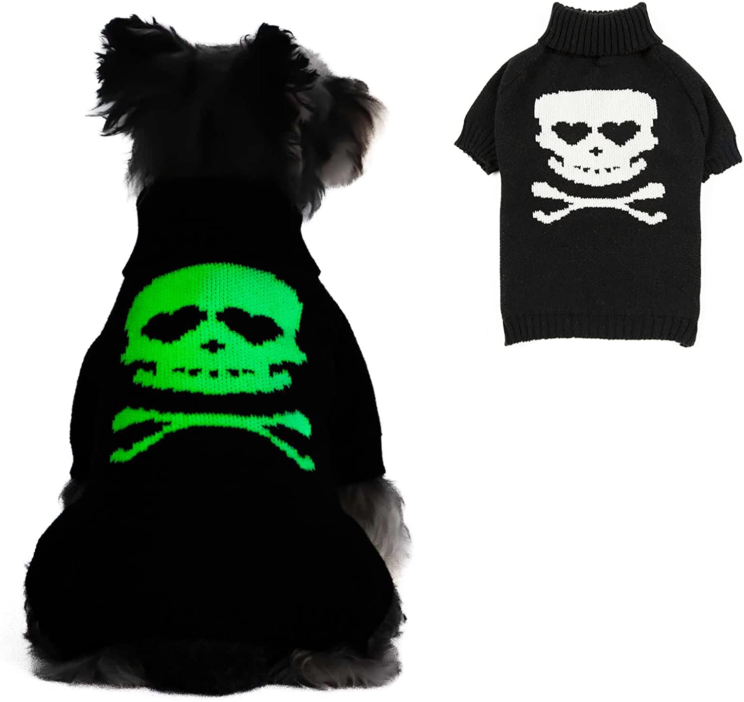 𝟮𝟬𝟮𝟮 Furryilla Small Dog Sweater Dog Skeleton Costume with Glow in the Dark Pattern and Harness Hole, Turtleneck Ugly Christmas Sweater Coat Winter Sweater for Chihuahua XXS XS and Small Dogs Cat Animals & Pet Supplies > Pet Supplies > Dog Supplies > Dog Apparel Furryilla Black Dog Sweater XXS for 2-3 lbs 