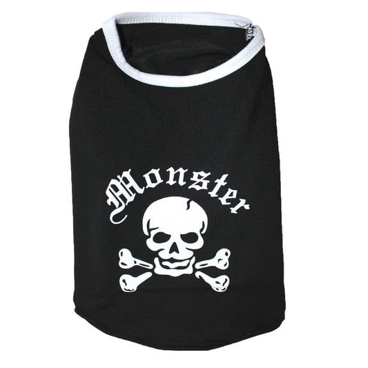 Dog Puppy Cat Pet Clothes Apparel Shirt Tank Vest Skull MONSTER Cotton Black Sz XS (Length - 8", Chest up to 14")
