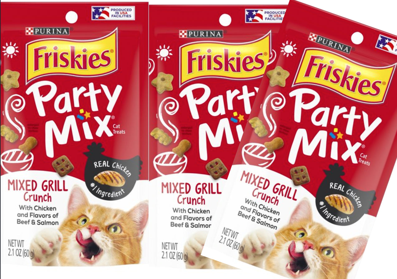 Purina Friskies a Facilities Cat Treats, Party Mix Mixed Grill Crunch - 2.1 Oz. Pouch (PACK of 3) Animals & Pet Supplies > Pet Supplies > Cat Supplies > Cat Treats Nestlé Purina PetCare Company   