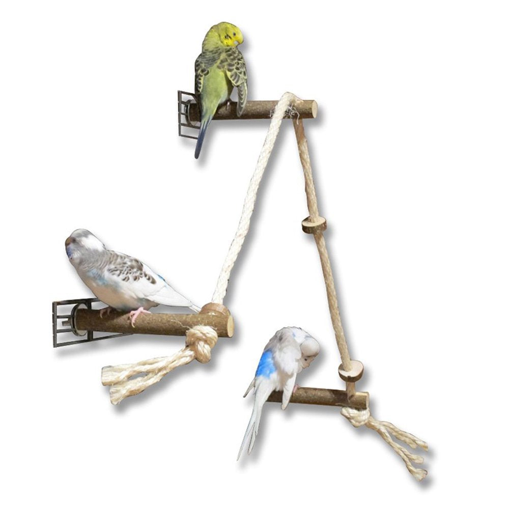 Mybeauty Pet Bird Parrot Wooden Rope Climbing Hanging Cage Ladder Stand Perch Chew Toy
