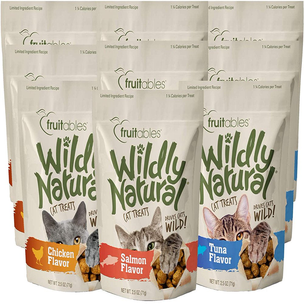 Fruitables Wildly Natural Cat Treat Variety Pack with Chicken, Tuna and Salmon, 2.5 Ounce Bags Animals & Pet Supplies > Pet Supplies > Cat Supplies > Cat Treats Fruitables   