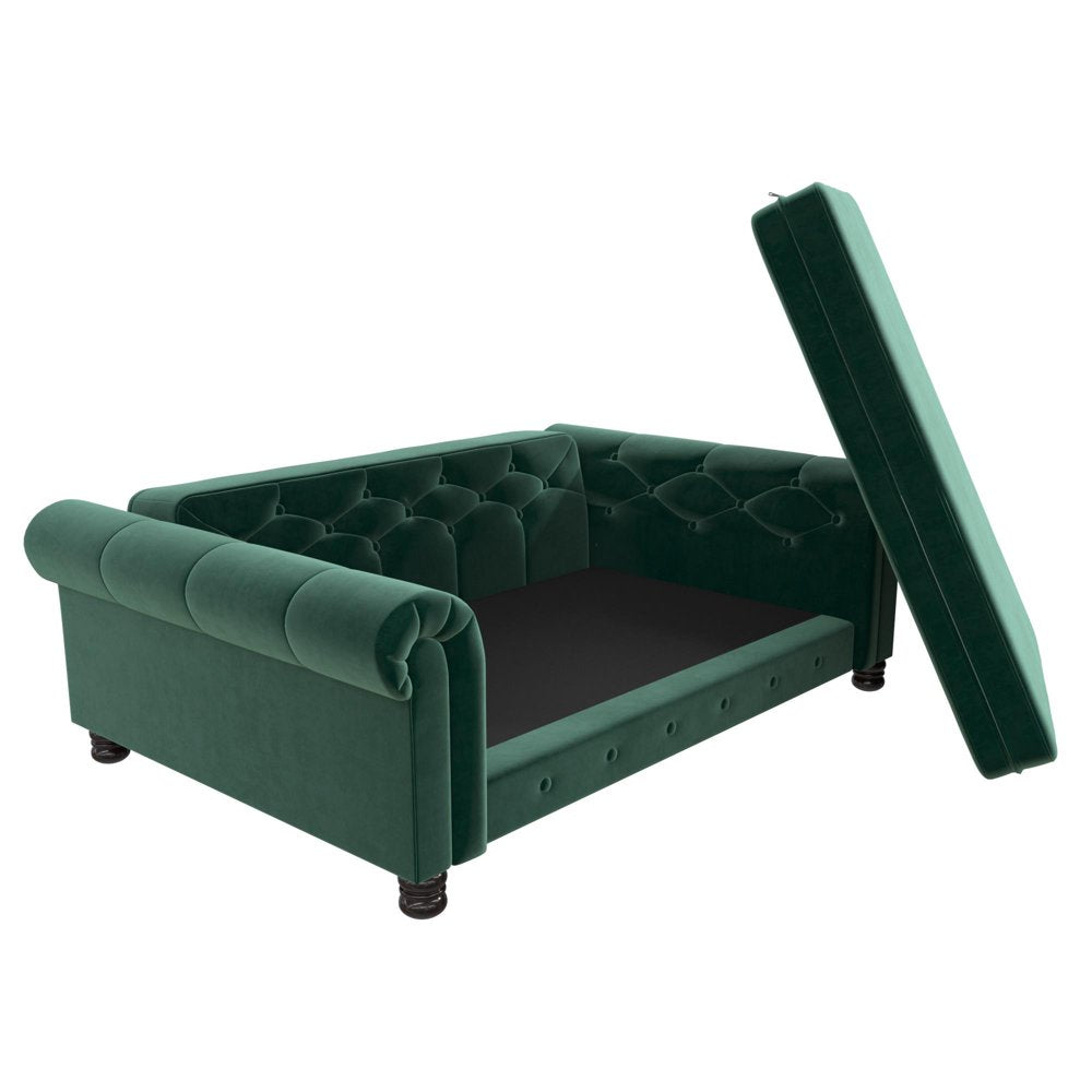 Ollie & Hutch Felix Pet Sofa, Large Size Pet Bed for Dog or Cat, Green Velvet Animals & Pet Supplies > Pet Supplies > Cat Supplies > Cat Beds Dorel Home Products   