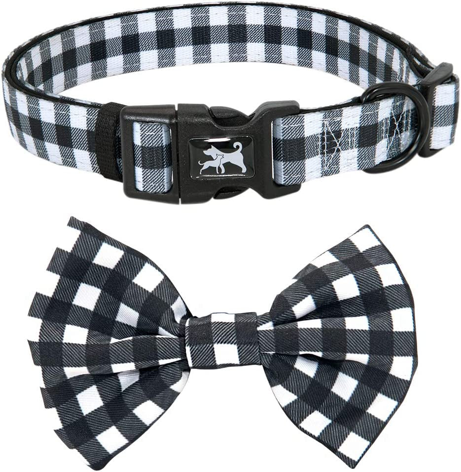 Poypet Plaid Dog Collar Bow Tie Set - Cute Adjustable Soft for Small Puppy (Checkered Beige,S) Animals & Pet Supplies > Pet Supplies > Dog Supplies > Dog Apparel PoyPet Grid Medium (Pack of 1) 