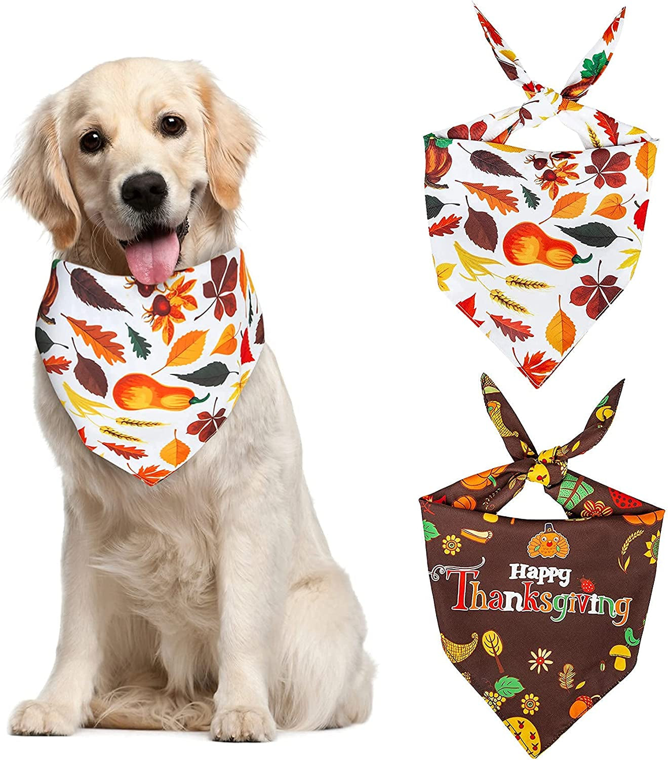 Roberly 2 Pack Thanksgiving Fall Dog Bandana, Reversible Happy Thanksgiving Dog Bandana Triangle Scarf Accessories Costumes for Small Medium Large Dogs Cats Pets Animals Animals & Pet Supplies > Pet Supplies > Dog Supplies > Dog Apparel Roberly   