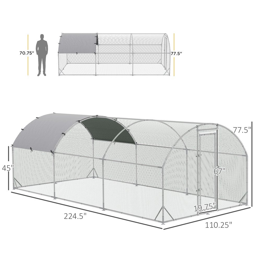 Pawhut Galvanized Large Metal Chicken Coop Cage Walk-In Enclosure Poultry Hen Run House Playpen Rabbit Hutch with Cover for Outdoor Backyard 9.2' X 18.7' X 6.5' Silver Animals & Pet Supplies > Pet Supplies > Dog Supplies > Dog Kennels & Runs Aosom LLC   