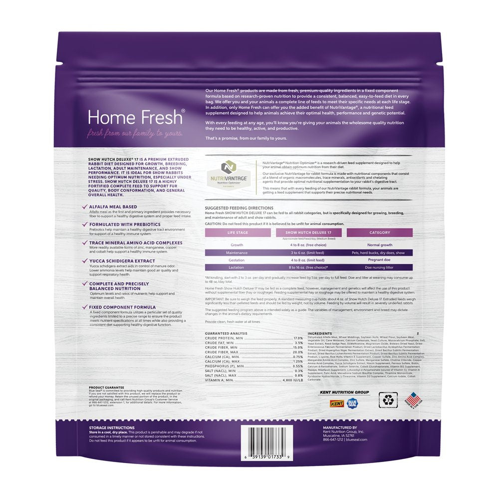 Blue Seal Show Hutch Deluxe Extruded Pellet Rabbit Food 4.5 Lb Resealable Animals & Pet Supplies > Pet Supplies > Small Animal Supplies > Small Animal Food Kent Nutrition Group   
