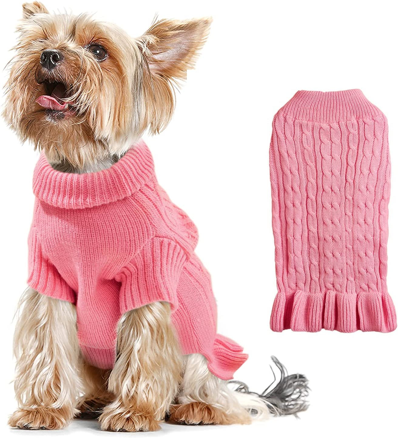 Dog Sweaters for Small Dogs Cute Pet Turtleneck Sweaters Puppy Knitted Sweater Dress Girl Boys Chihuahua Warm Winter Coat Clothes Doggie Outfits Apparel for Yorkie Christmas Animals & Pet Supplies > Pet Supplies > Dog Supplies > Dog Apparel LINHUI Pink X-Large(16-20lb) 