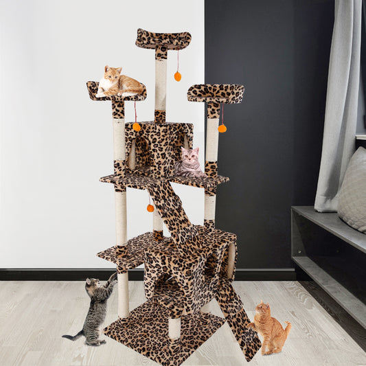 Topcobe 72" Multi-Level Cat Activity Tree, with Sisal-Covered Scratching Posts Condo, Big Large Cat Tower Furniture for Kittens Cats Pets, Climb Scratch Post for Kittens Pet House Play, Leopard Print Animals & Pet Supplies > Pet Supplies > Cat Supplies > Cat Furniture Topcobe   