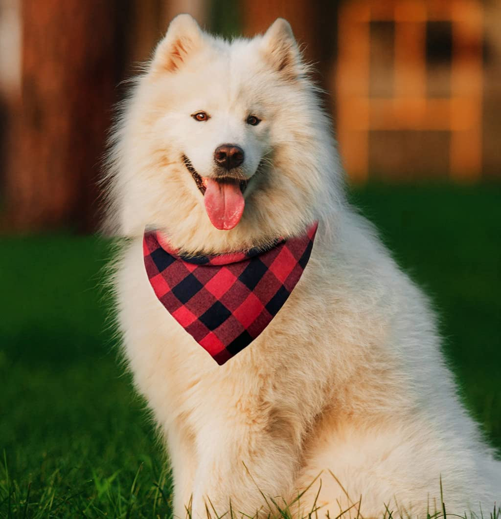 Christmas Plaid Dog Bandana with Button, Birthday Dual Layer Scarf Soft Cotton Triangle Bib Girls and Boys Kerchief Adjustable Accessories for Small Medium Large Extra Large Dog Puppy Pet Cat Animals & Pet Supplies > Pet Supplies > Dog Supplies > Dog Apparel C.C Xavier   