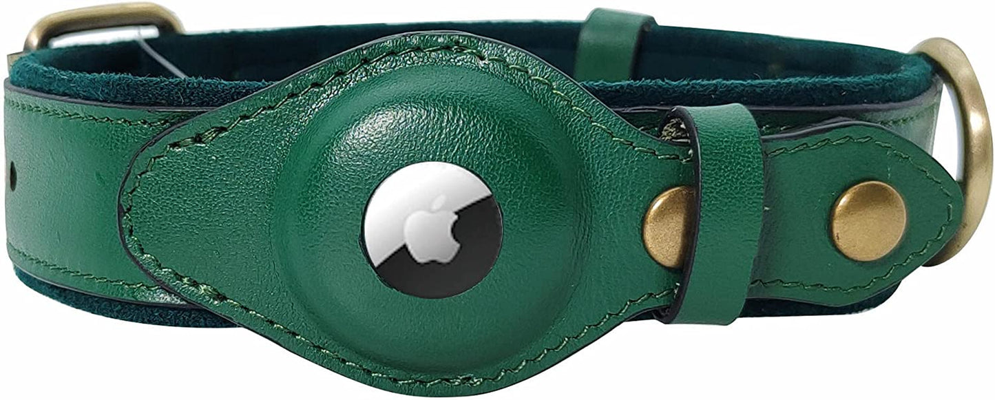 Airtag Smart Dog Collar Compatible with Apple Airtag – Genuine Leather Dog Collar with Apple Airtag Holder – Comfortable Protection for Adventurous Dogs – GPS Dog Collar (L, Brown) Electronics > GPS Accessories > GPS Cases ALBION Pine Green Medium 