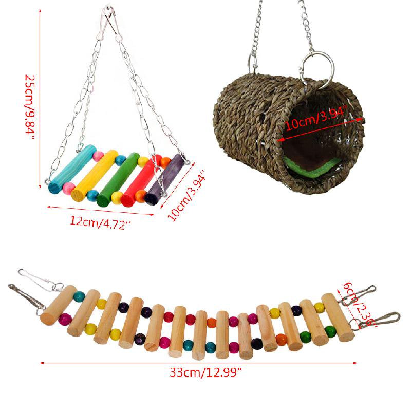 TONKBEEY Bird Nest Hut Swing Wood Ladder Small Animals House Pet Cage Habitats Decor Animals & Pet Supplies > Pet Supplies > Small Animal Supplies > Small Animal Habitats & Cages TONKBEEY   