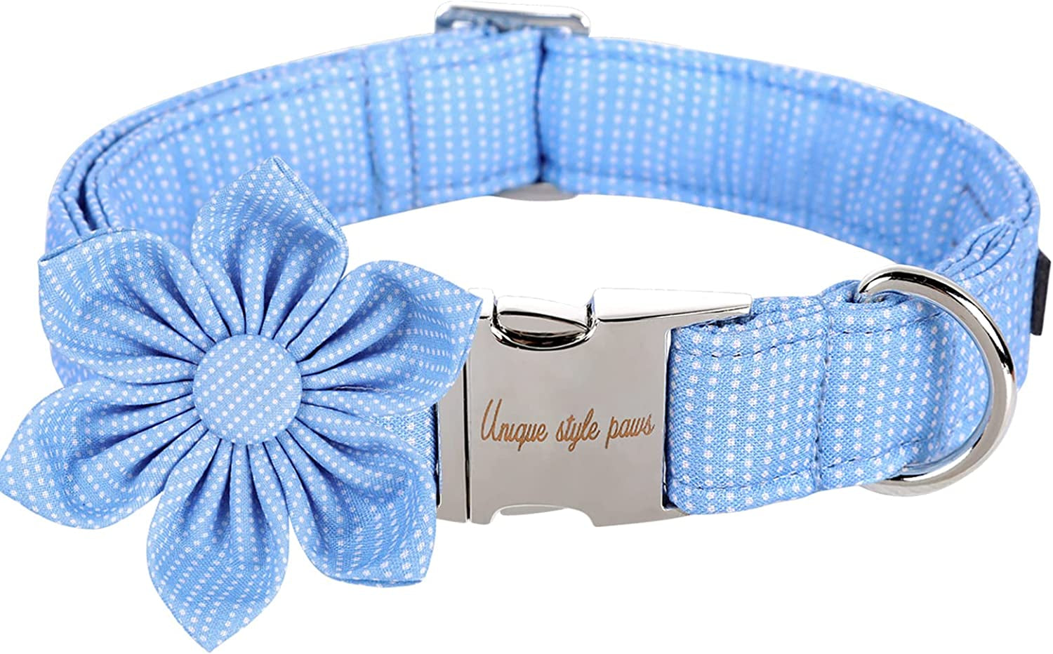 Unique Style Paws Dog Collar with Bow Tie Blue Dot Summer Dog Collar for Small Medium Large Dogs with Adjustable Metal Buckle - M Animals & Pet Supplies > Pet Supplies > Dog Supplies > Dog Apparel Unique style paws B-Bluedot XL 