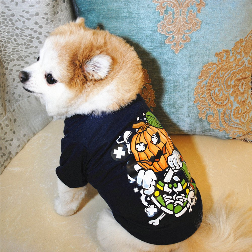 Dog Halloween Shirt Puppy Shirts Pet Clothes Funny Skeleton, Pumpkin Head,Ghost T-Shirt for Small Dogs Cat Halloween Tee Shirt Halloween Cosplay Pet Apparel Animals & Pet Supplies > Pet Supplies > Cat Supplies > Cat Apparel Hardlegix   