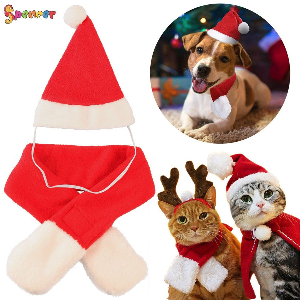 Spencer 2Pcs Pet Dog Cat Santa Hat & Red Scarf Set Christmas Outfit Pet Costume Apparels for Puppys Small Cats Animals & Pet Supplies > Pet Supplies > Dog Supplies > Dog Apparel Spencer S  