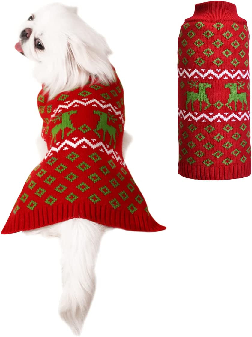 Luzpet New Year Christmas Dog Sweater with Cute Funny Reindeer Kintwear Chilly Ugly Thick Xmas Dog Sweater Matching Dog Costume Pullover for Extra Large Dogs (XXL, Red) Animals & Pet Supplies > Pet Supplies > Dog Supplies > Dog Apparel LuzPet   