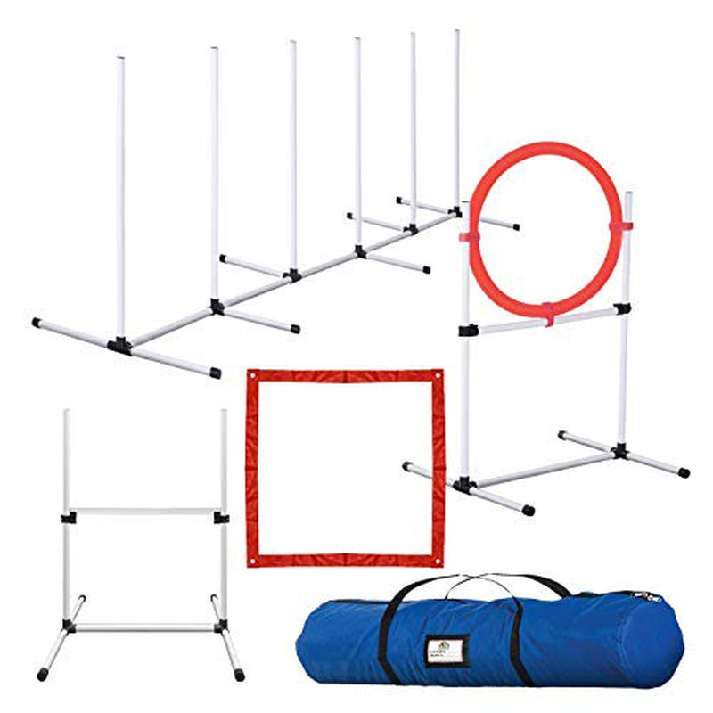 CHEERING PET, Dog Agility Training Equipment, 4 Piece Dog Obstacle Course Includes Dog Jump, Tire Jump, Pause Box and Weave Poles with Carrying Case, Indoor or Outdoor Dog Agility Training Animals & Pet Supplies > Pet Supplies > Dog Supplies > Dog Treadmills Sun Biomass   