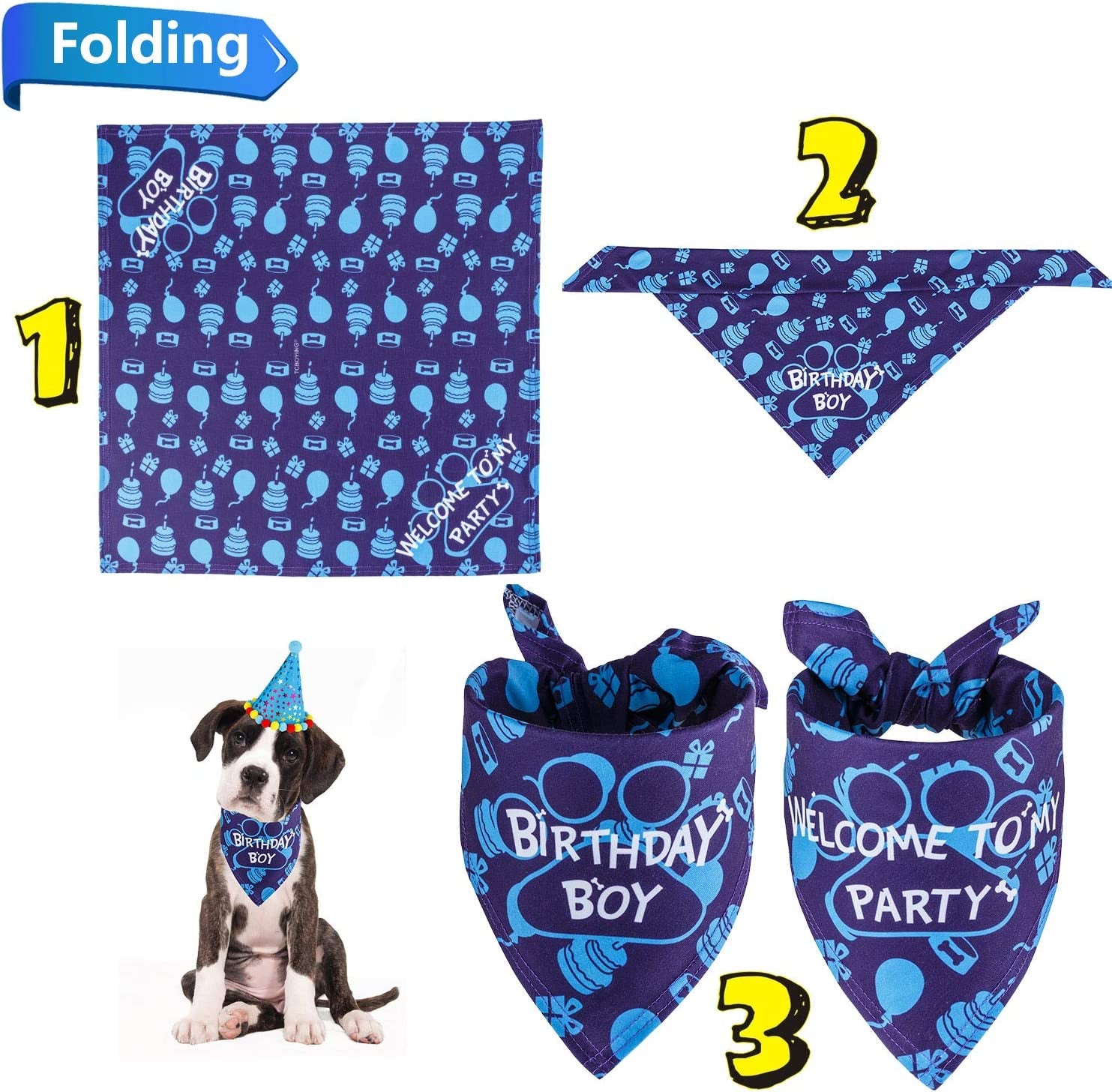 TCBOYING Dog Birthday Bandana, Dog Birthday Boy Hat Scarfs Flag Balloon with Cute Doggie Birthday Party Supplies Decorations(11-Piece Set) (Blue) Animals & Pet Supplies > Pet Supplies > Dog Supplies > Dog Apparel TCBOYING   